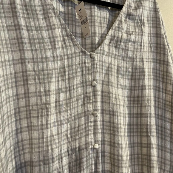 Lane Bryant‎ Shirt NWT Gray Plaid Metallic Button Down Tie Front Rayon Size 28 - Picture 3 of 5